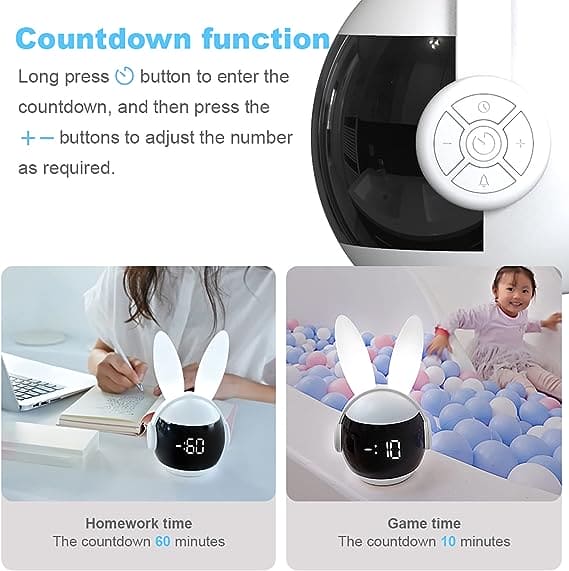 Genérico Cute Bunny Alarm Clock - Touch Night Light, Rabbit Shape Digital Alarm Clock with Rechargeable Night Light | Kids Sleep Training Clocks for Boys, Girls, Bedroom, School, Easter, Gift Genérico Cute Bunny Alarm Clock - Touch Night Light, Rabbit Shape Digital Alarm Clock with Rechargeable Night Light | Kids Sleep Training Clocks for Boys, Girls, Bedroom, School, Easter, Gift
