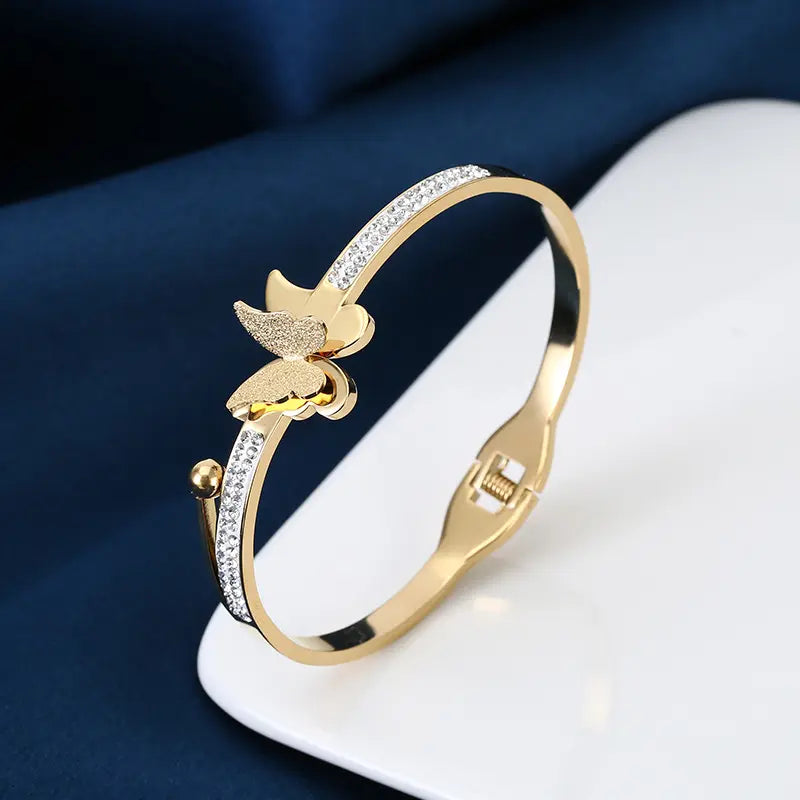 Luxury Butterfly Bracelet, Steel Butterfly Bracelet, Zircon Crystal Bracelet