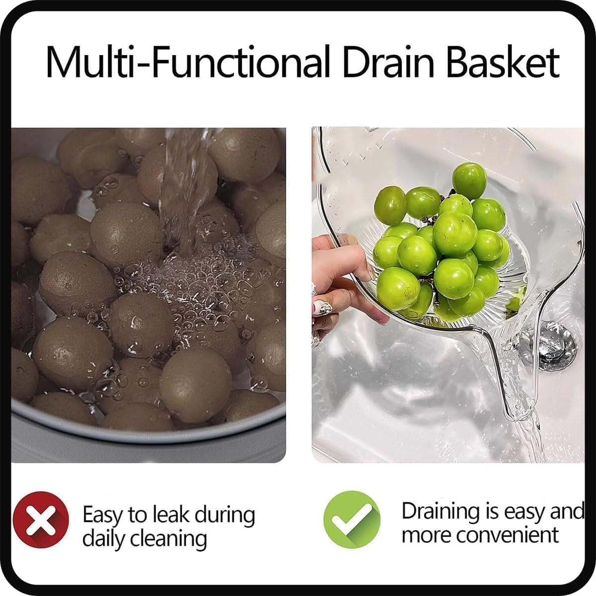 Multifunctional Drain Funnel Bowl, Household Creative Food Washing Basket, Transparent Washing Fruit Plate, Kitchen Gadget Cleaning Tool, Creative Dry Wet Separation Drain Bowl, Strainer Basket Drain Bowl with Funnel