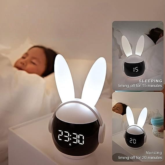 Bunny Alarm Clock, Rabbit Alarm Clock For Girls And Boys, Cute Alarm Clock With Ringtones, Rechargeable Snoozing Night Light Clock