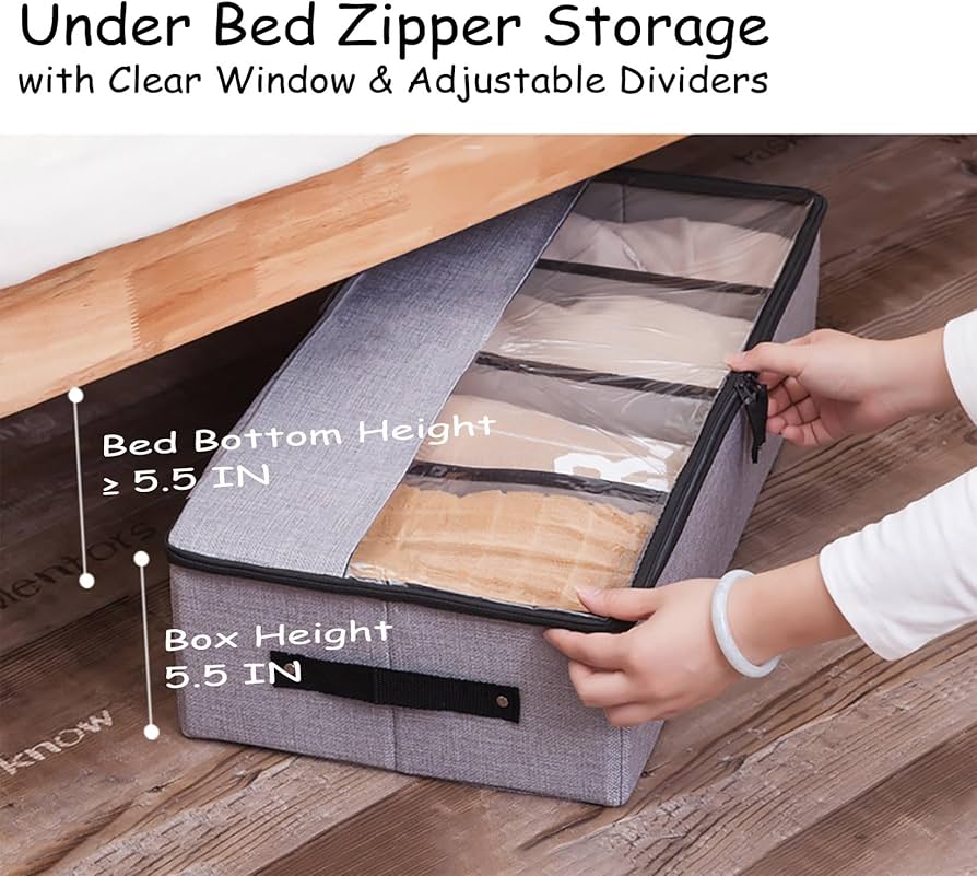 Under Bed Clothes Storage Organizer, Foldable Split Shoe Storage Box, Dost Proof Transparent Shoe Box