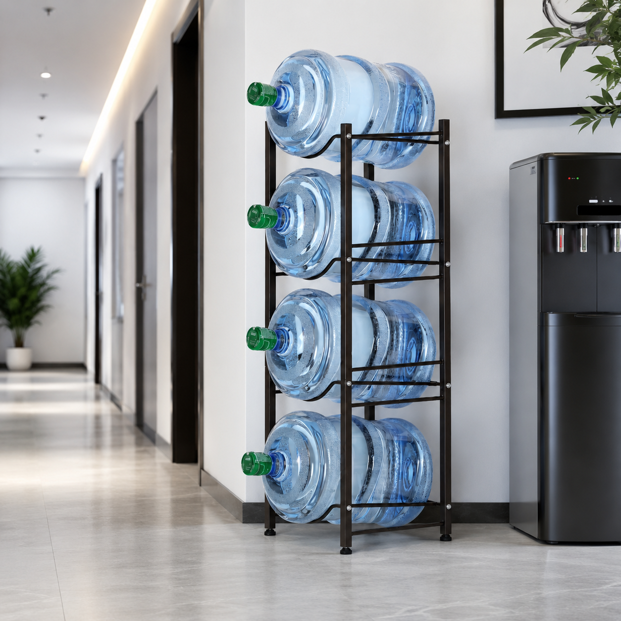 Heavy Duty Water Bottle Storage Stand, Modern Water Gallon Organizer, SpaceSaver Water Bottle Rack, Premium Steel Water Bottle Organizer