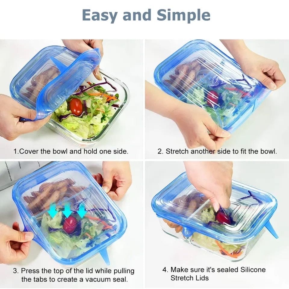 Set Of 6 Rectangular Silicon Stretch Lids, Transparent Silicone Food Sealing Cover, Reusable Durable Food Storage Covers for Bowls, Cups, Cans, Fit