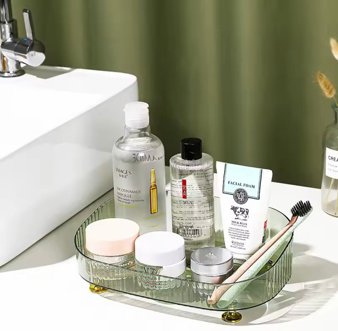 Large Capacity Makeup Perfume Organizer, Transparent Anti Slip Countertop Organizer With Stand, Cosmetics Desktop Storage Box
