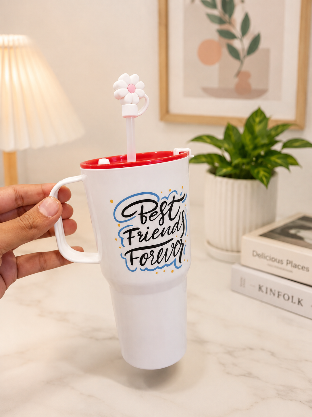 Insulated Travel Tumbler with Handle And Straw, Leak Proof Coffee Tumbler, Women Coffee Tumbler With Lid And Straw