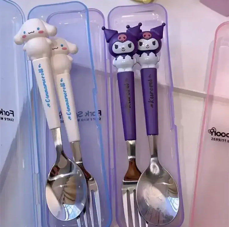 2 Pcs Kids Cutlery Set, Stainless Steel Child Tableware Kitchen Supplies, Cute Cartoon Design Cutlery Set