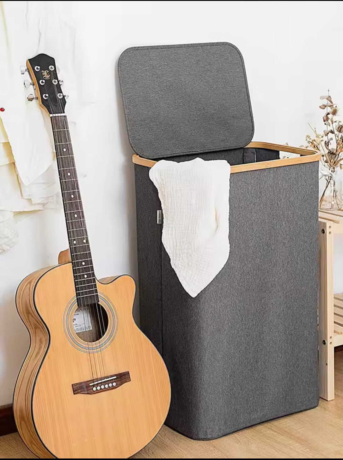 Foldable Laundry Basket With Lid, Bamboo Laundry Basket With Inner Bag, Bedroom Storage Box, Bathroom Dirty Clothes Basket