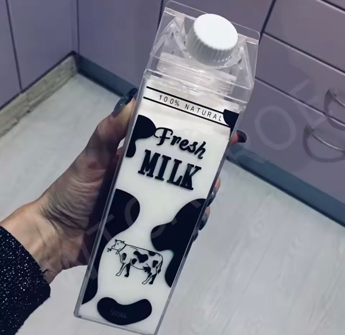 Creative Milk Box Style Water Bottle, Portable Plastic Bottle, Leakproof Drop Resistant Water Bottle