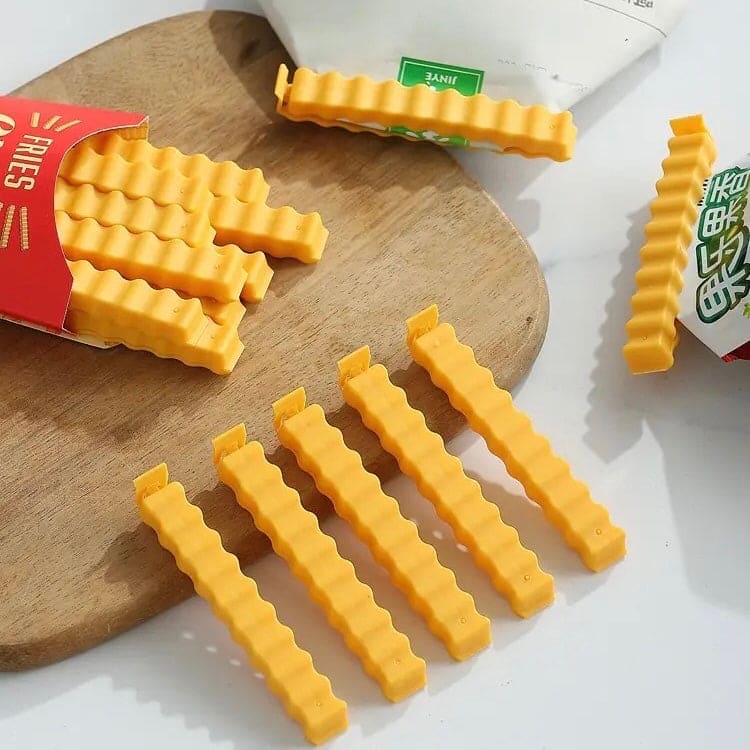 Set Of 12 Fries Sealing Clip, Creative French Fries Bag Sealer with Holder, Fridge Magnet Bag Clips, Food Seal Clip, Snack Sealing Sealing Clamp, Moisture-proof Preservation Clip, Crinkle Chips Closure Clip