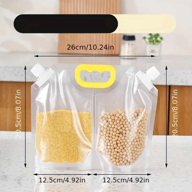 2 Partitions Grain Storage Sealed Bag, Portable Food Rice Bean Container Nozzle Bag, MultipurpStand Up Grain Seal Bag, Refillable Plastic Drink Bag, Spout Pouch for Juice Milk Coffee, Food Bean Cereals Storage Bag, Cereals Moisture Insect Proof Sealed Bag