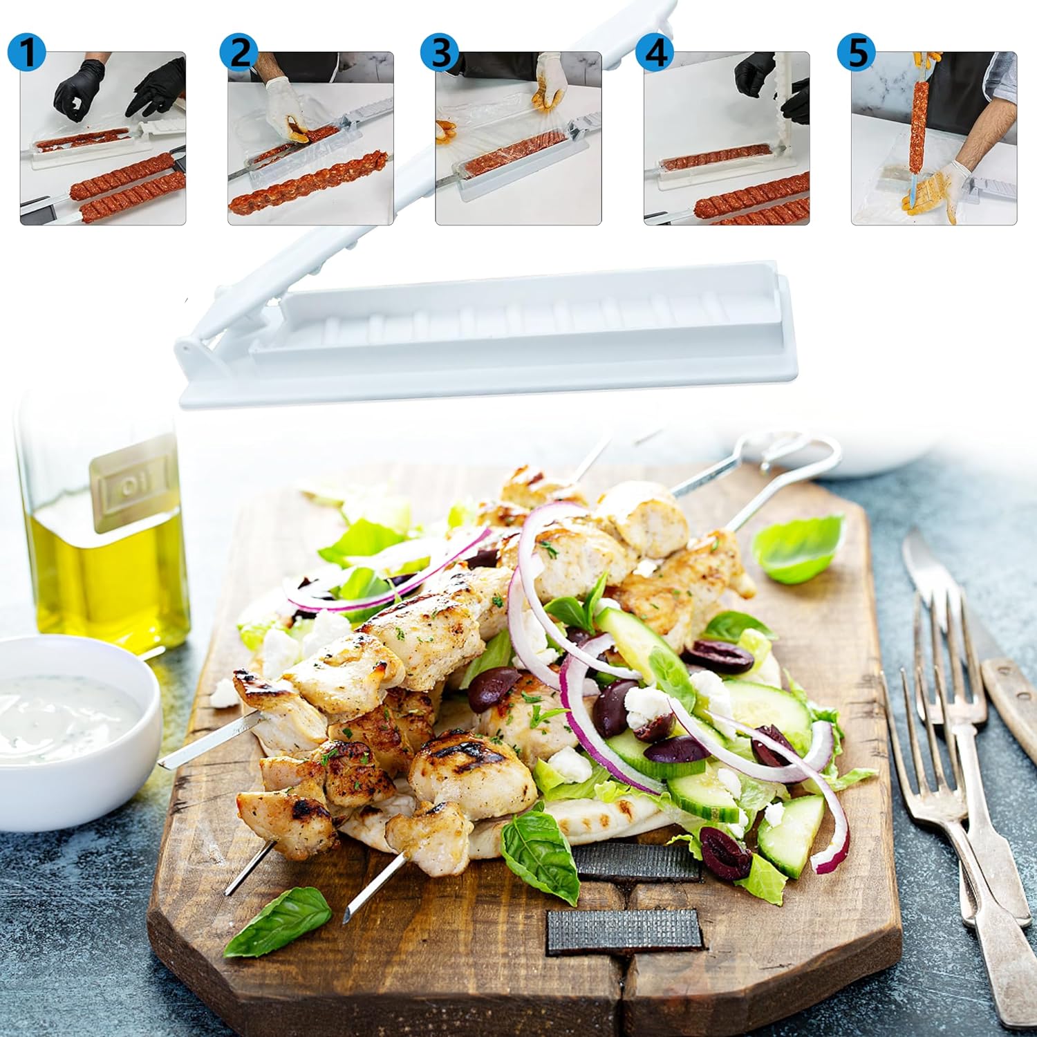 Single Row Kabab Maker, Manual Kebab Mold, Outdoor BBQ Kofta Maker Tool, BBQ Accessories Tool