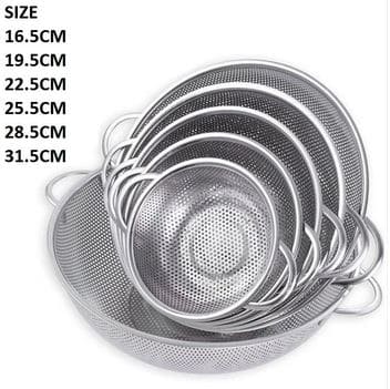 Set Of 6 Stainless Steel Punching Basket, Kitchen Steel Mesh Strainer Colander Set, Metal Colanders With Handle, Fruit Vegetable Washing Basket, Steel Washing Filter Strainer, Micro Perforated Colander Draining, Handheld Spider Strainer