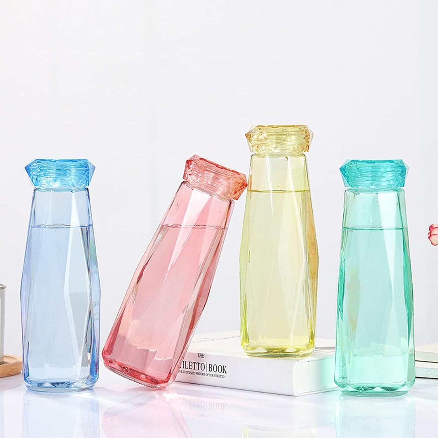 Diamond Water Bottle, Crystal Glass Cup With Lid, 420ml Transparent Bottle With Cover, Portable Exquisite Geometric Summer Bottle, Drinkware Multifunctional Outdoor Sports Glass Cup, Simple Portable Leakproof Bottles