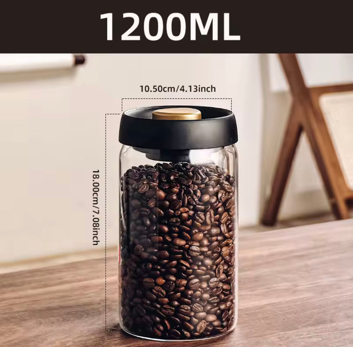 High Borosilicate Vacuum Sealed Coffee Jar, Press Down Vacuum Glass Coffee Canister, Coffee Bean Storage Container With Airtight Lid