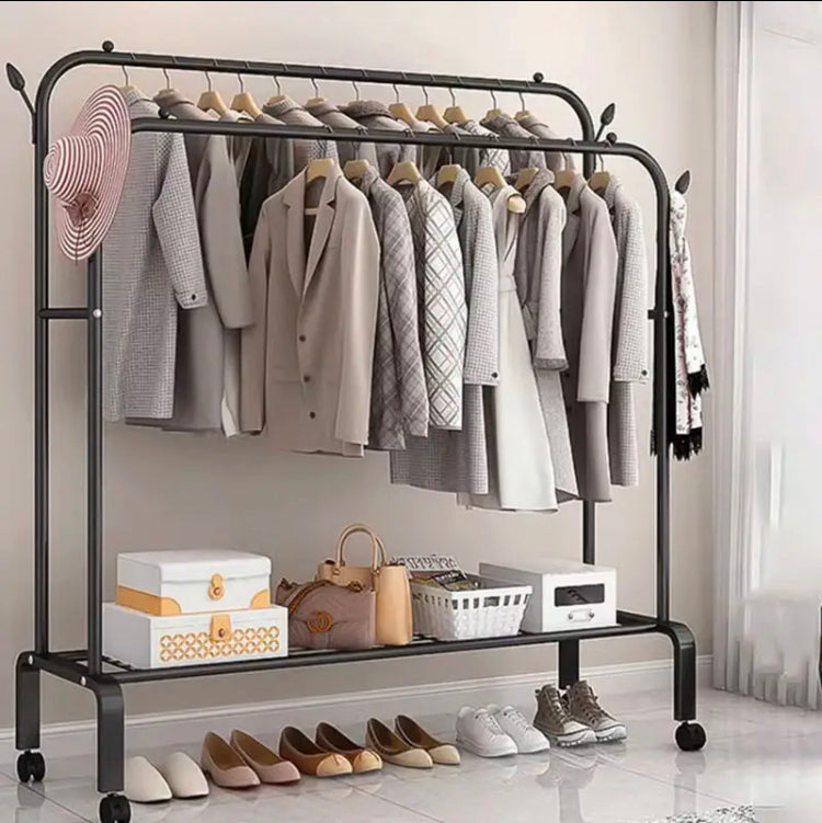 Dual-Row Versatile Wardorbe, Clothes Hanger Coat Rack, Standing Wardrobe Clothes Rack Stand