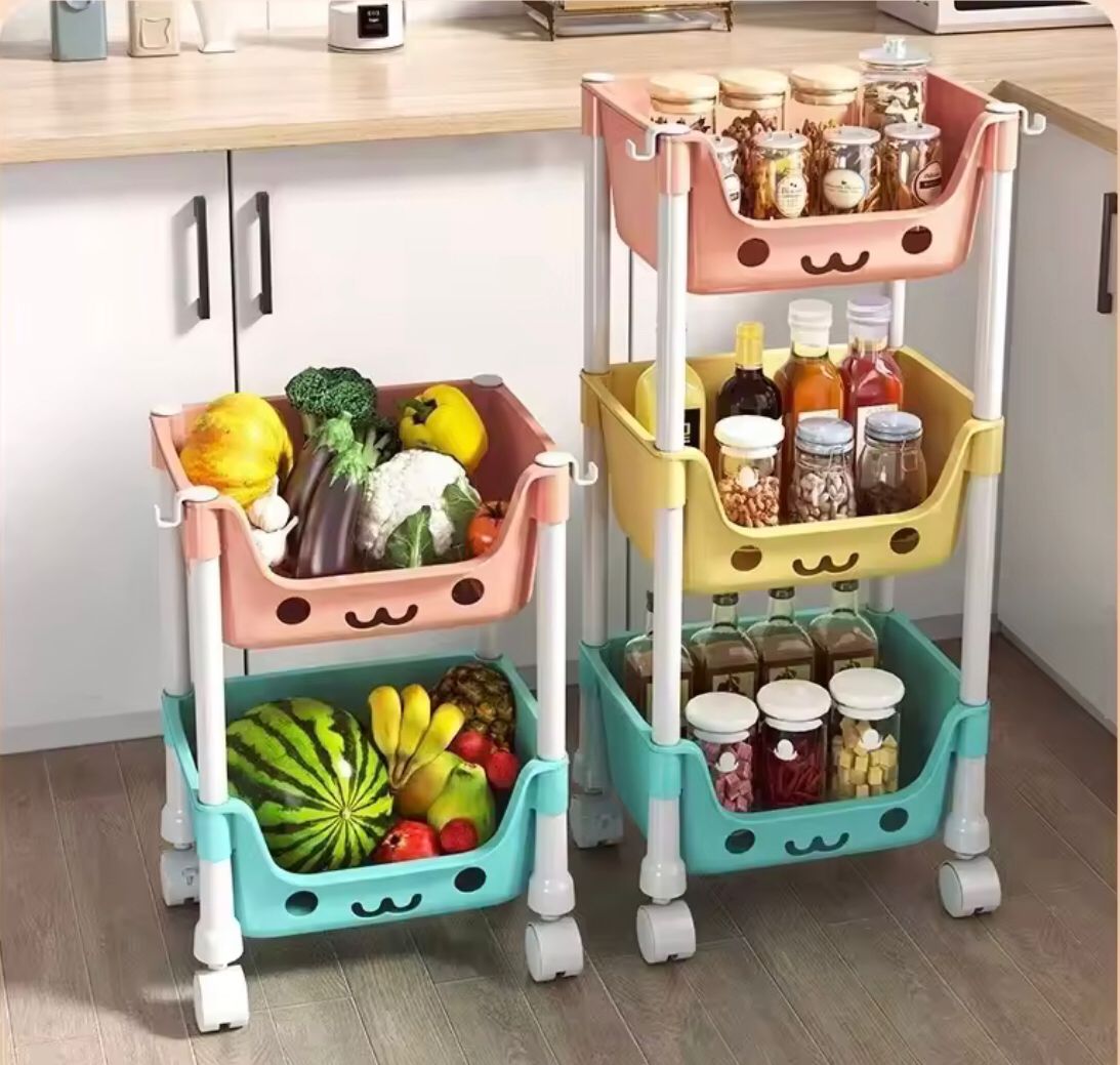 3 Layer Bookshelf Kids Trolley, Moveable Trolley For Toys, Kids Bathroom Accessories Trolley Organizer