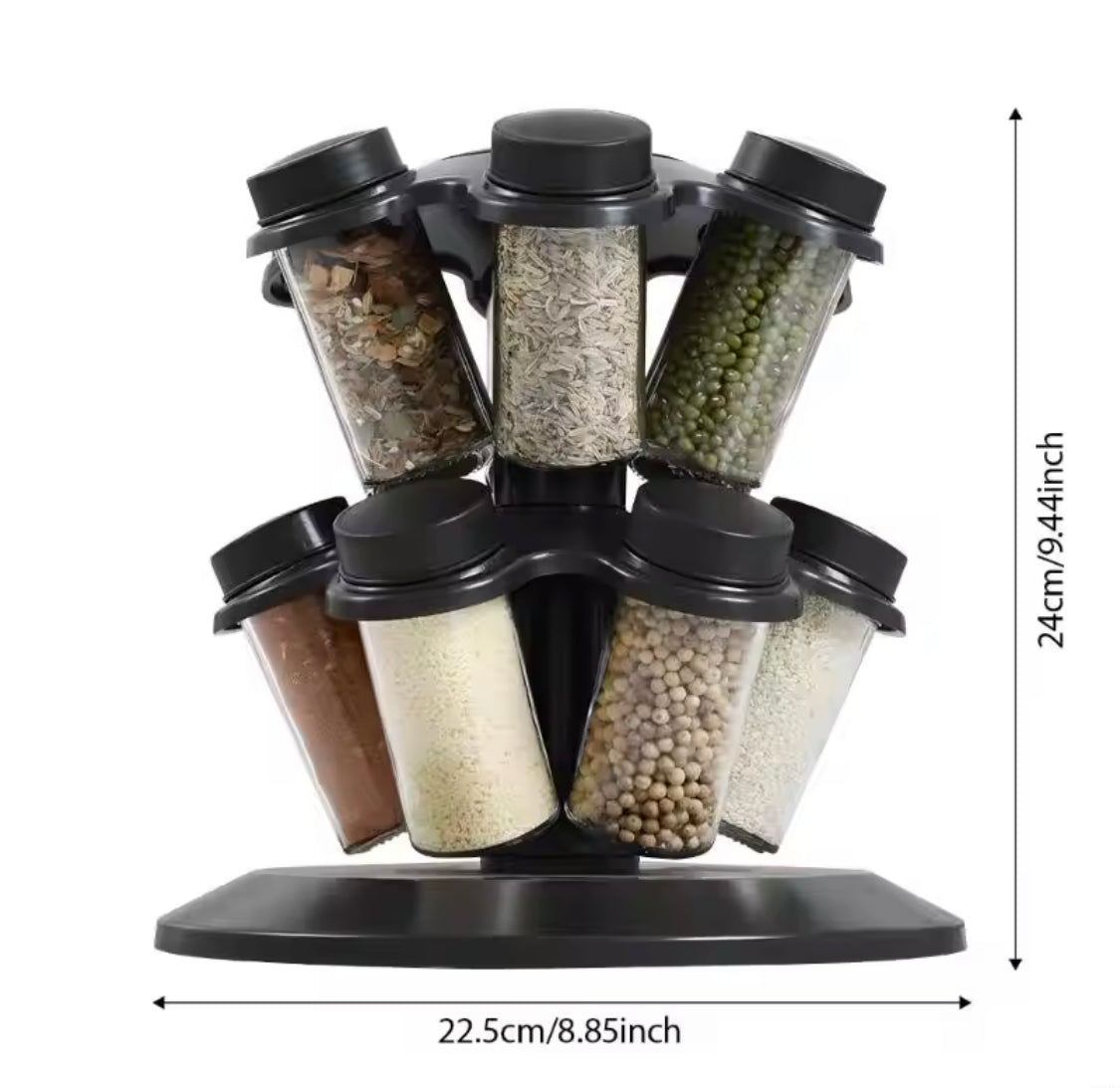 360° Rotating Spice Carousel withSeasoning Jars, Salt Shaker, Kitchen Organizers, 360° Revolving Masala Rack