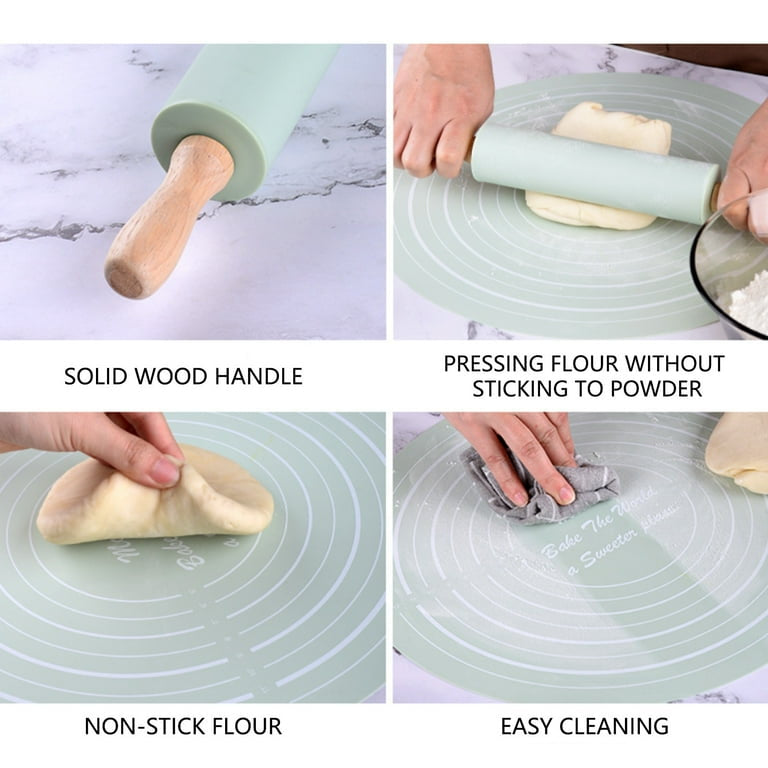 Silicone Dough Mat With Rolling Pin Set, Non-Slip Baking Mat For Pizza Dough, Extra Thick Non-Stick Kneading Mat Set