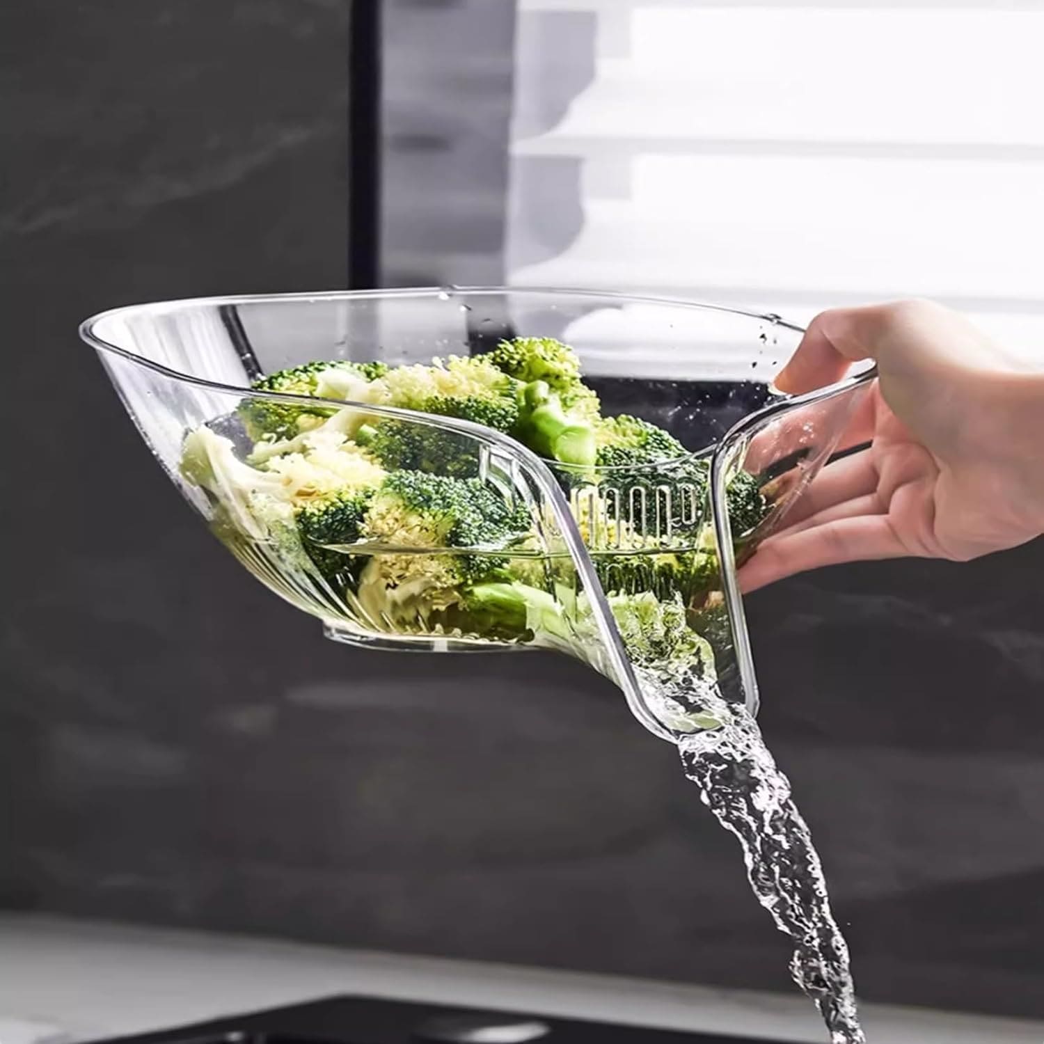 Multifunctional Drain Funnel Bowl, Household Creative Food Washing Basket, Transparent Washing Fruit Plate, Kitchen Gadget Cleaning Tool, Creative Dry Wet Separation Drain Bowl, Strainer Basket Drain Bowl with Funnel