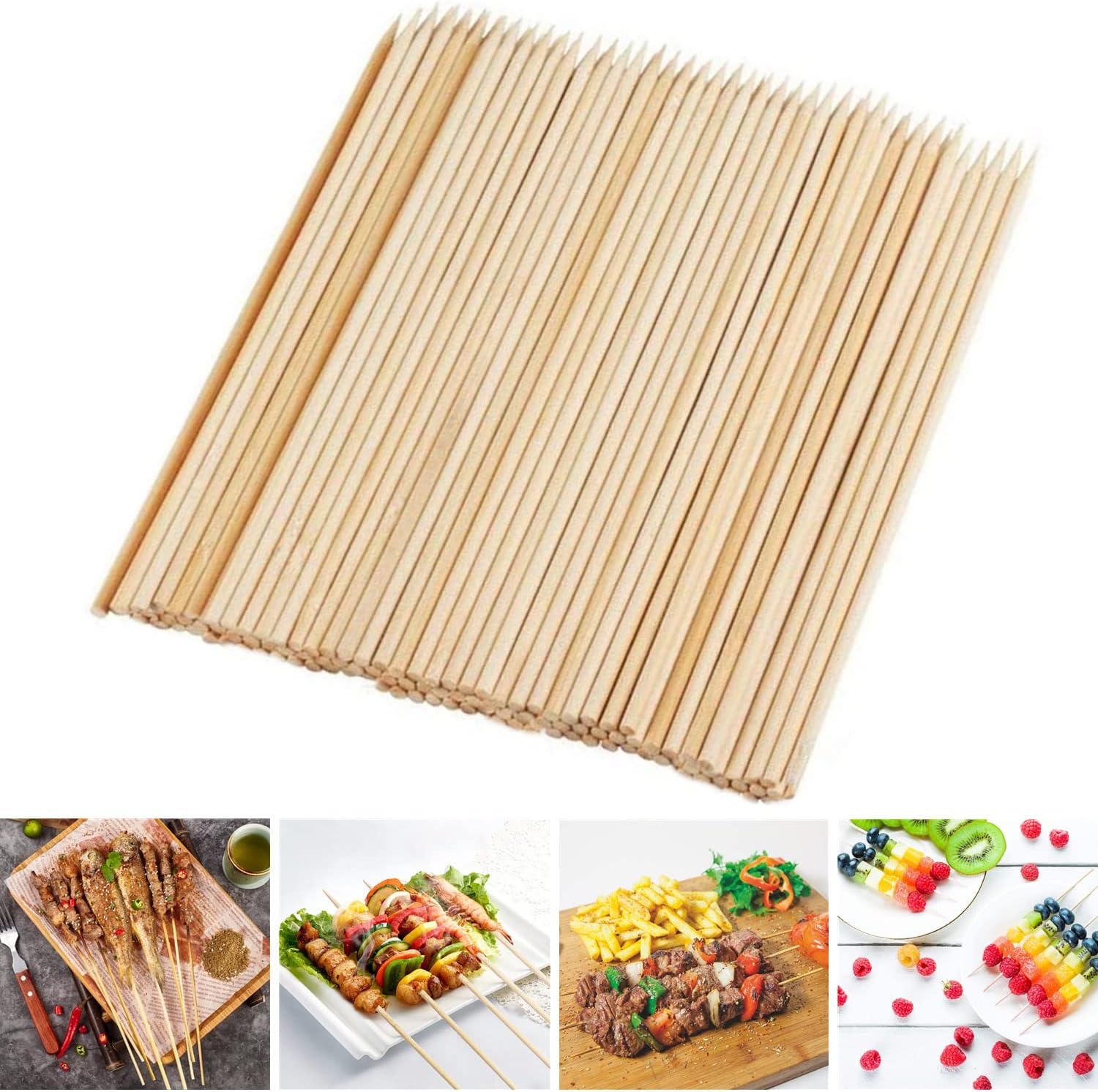 Pack Of 48 BBQ Bamboo Stick, Long & Flat Barbeque Grill Bamboo Stick, Wooden Barbecue Kabob Skewers