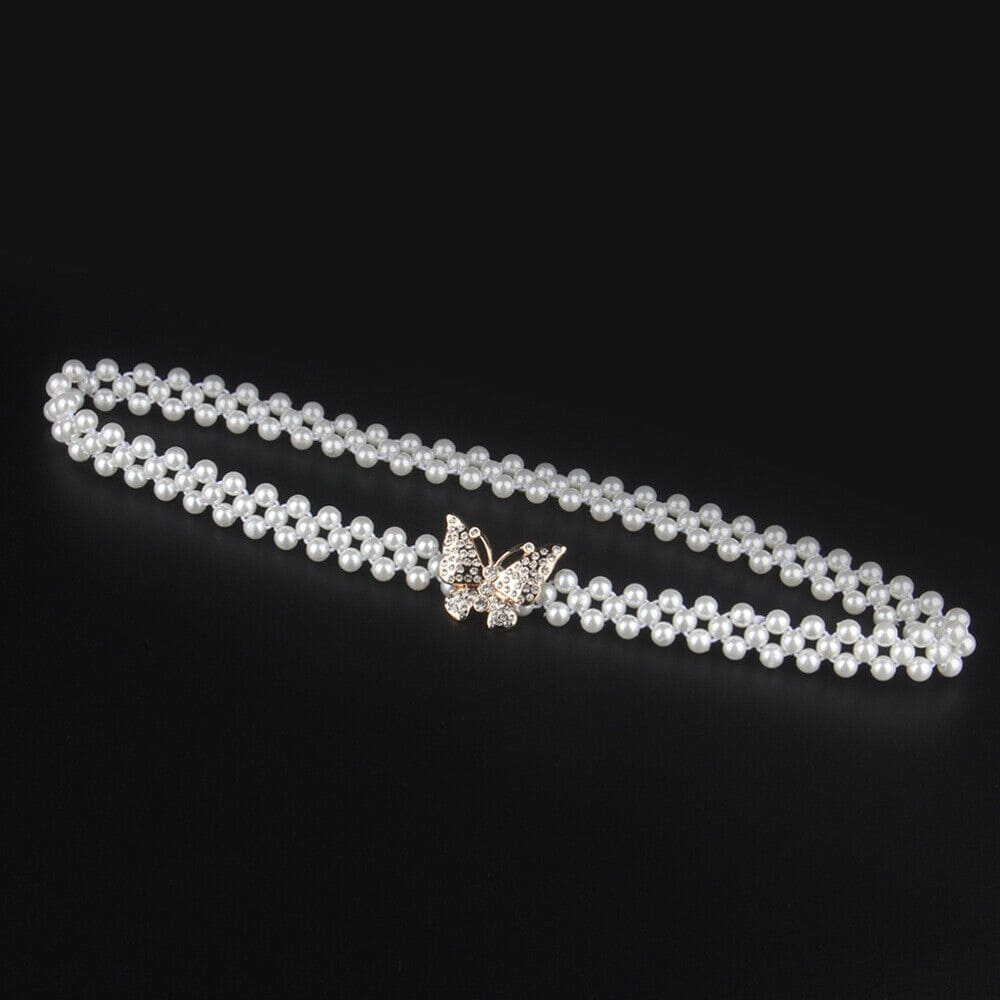 Pearl Waist Chain, Korean Version Rhinestone Pearl Decorative Belt, Fashion Sweet Dress Elastic Belt, Women Designer Belt, Elegant Elastic Pearl Waist Chain, Pearl Design Stretchable Waist Belt For Casual And Partyware