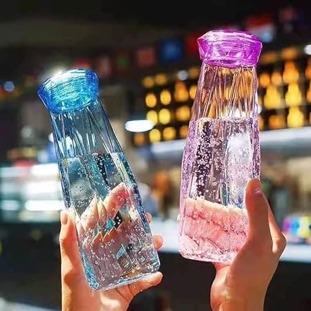 Diamond Water Bottle, Crystal Glass Cup With Lid, 420ml Transparent Bottle With Cover, Portable Exquisite Geometric Summer Bottle, Drinkware Multifunctional Outdoor Sports Glass Cup, Simple Portable Leakproof Bottles