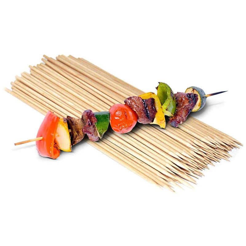 Pack Of 80 BBQ Bamboo Stick, Long & Flat Barbeque Grill Bamboo Stick, Wooden Barbecue Kabob Skewers