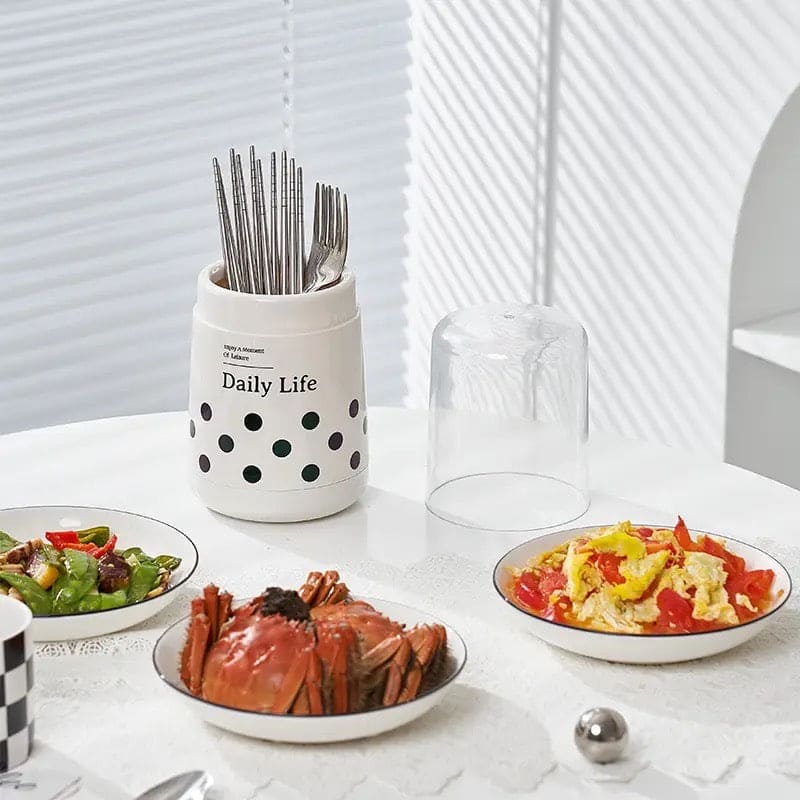 Daily Life Printed Cutlery Holder, Removable Hollow Out Utensils Organizer, Base Plate Drainable Spoon Fork Chopstick Stand Tray, Multifunctional Spoon Fork Chopstick Storage Holder, Household Kitchen Tableware Storage Holder Box
