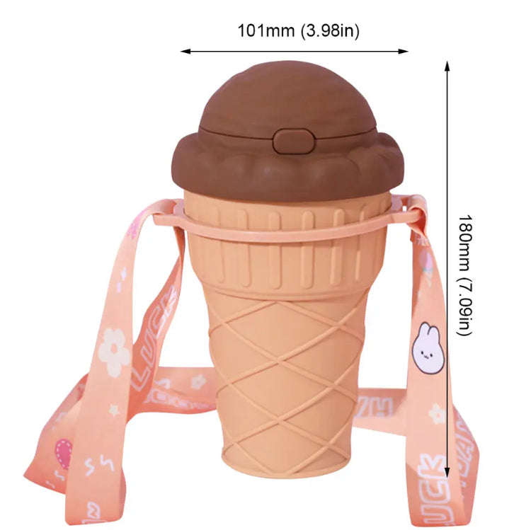 500ml Ice Cream Shape Water Bottles, Water Bottle with Straw, Cute Water Bottles with Adjustable Strap