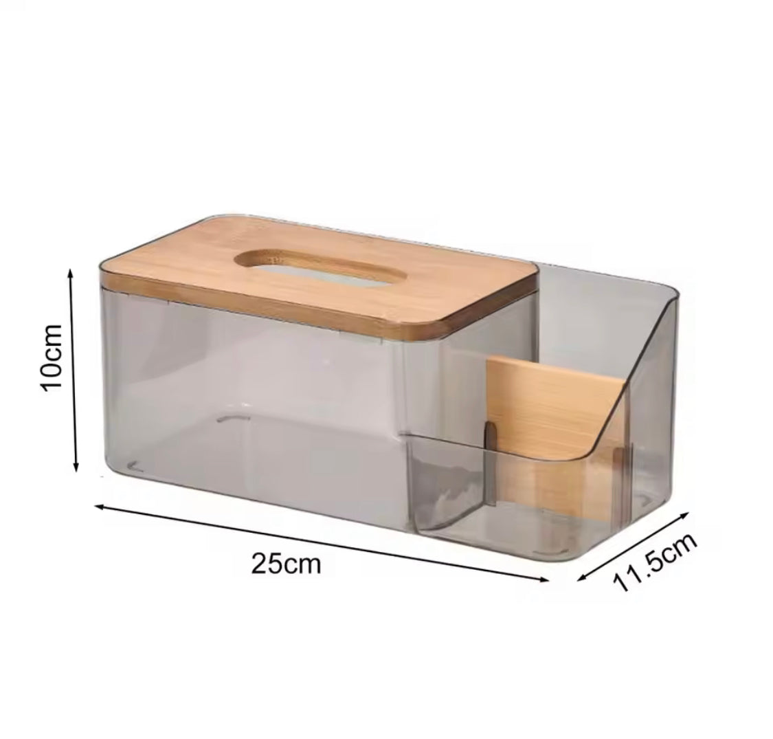 Acrylic Tissue Box With Wooden Cover, Tissue Box With Remote Holder, Kitchen Room Napkins Organizer