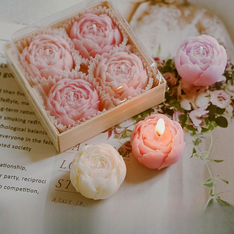 Elegant 4pcs Flower Shaped Aromatherapy Candles, Floral Rose Scented Candle, Handmade Room Decor Candles, Rose Scented Candle