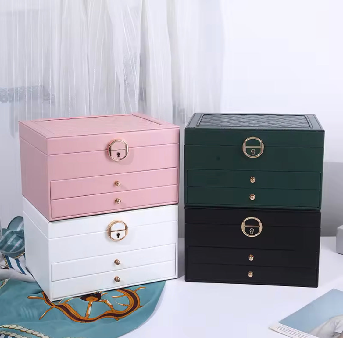 Retro Design Three Layer Jewelry Box, Multilayer Leather Earrings Organizer, Modern Style Jewelry Organizer