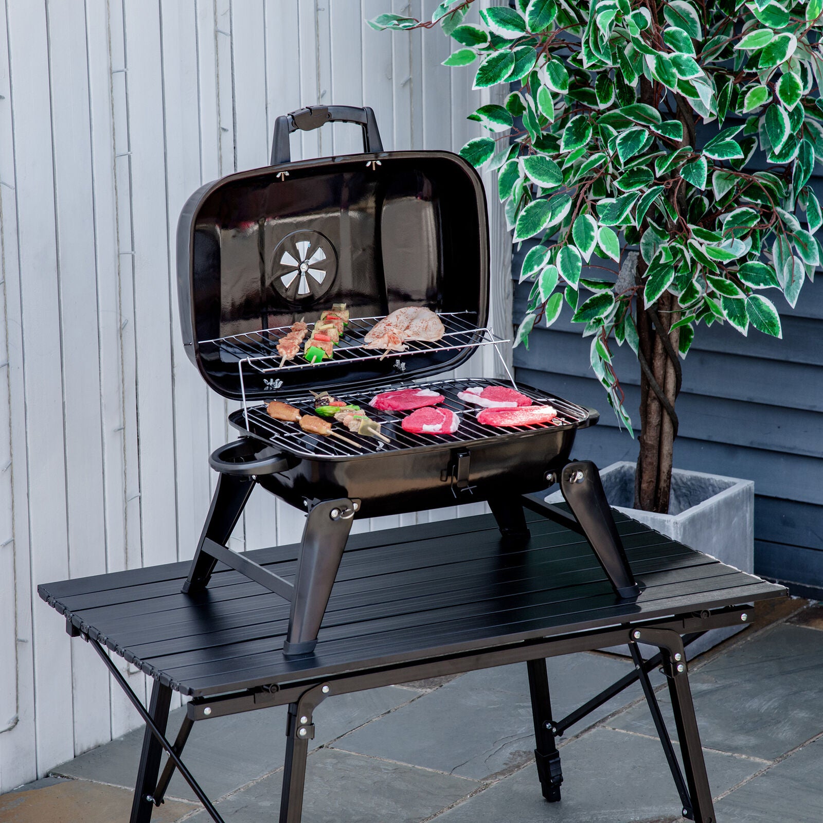 Foldable Tabletop BBQ Grill Portable Small Charcoal Grill Mini Table eveen.pk