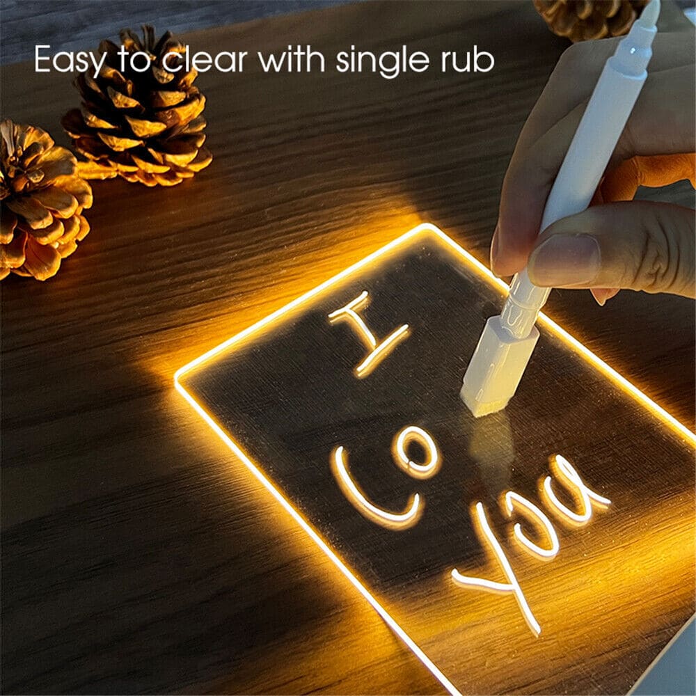 Led Note Board, Acrylic Erasable Message Small Board, Creative Led Night Light USB Message Board With Pen, Decoration Night Lamp, Rewritable Message Board with Warm Soft Light, LED Photocopying Table Drawing Board