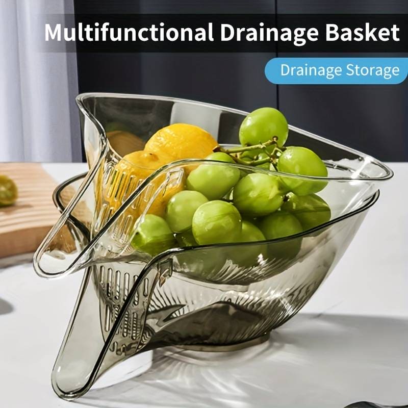 Multifunctional Drain Funnel Bowl, Household Creative Food Washing Basket, Transparent Washing Fruit Plate, Kitchen Gadget Cleaning Tool, Creative Dry Wet Separation Drain Bowl, Strainer Basket Drain Bowl with Funnel