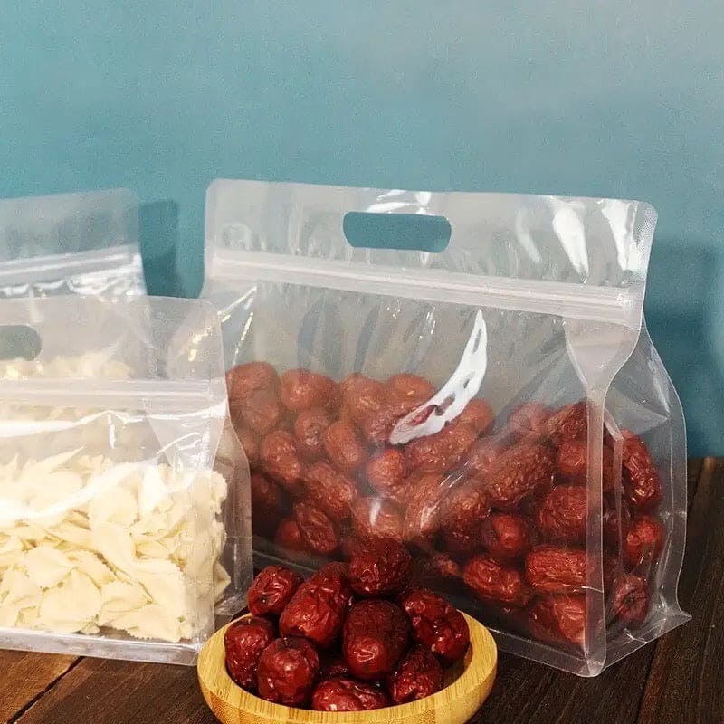 Set Of 4 Transparent Flat Bag, Reusable PEVA Food Bag, Freezer Stand Up Food Storage Bag, Kitchen Organizer Fresh Shut Bag, Multifunctional Food Preservative Storage Bag, General Use Portable Ziplock Bag