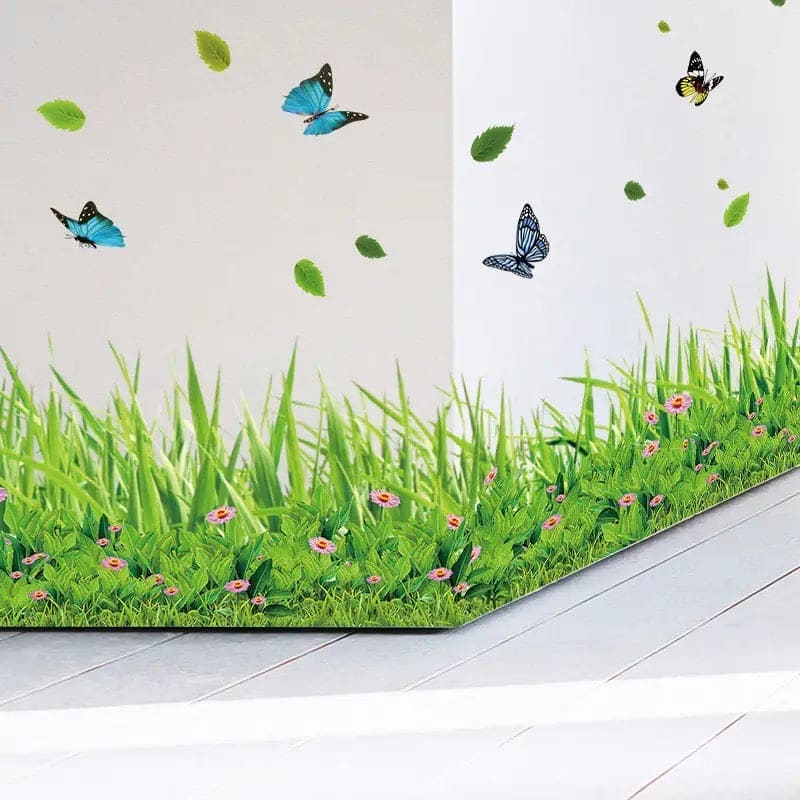 3D Nature Wall Sticker, Living Room Bedroom Bathroom Vinyl Decals Art, Home Decoration Mural, Bathroom Kitchen Living Room Window Art, Grass Border Wall Sticker