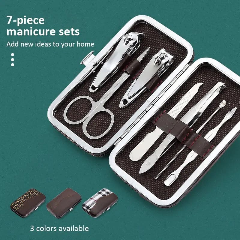 7 In 1 Manicure Kit, Carbon Steel Professional Pedicure Kit, Nail Scissors Grooming Kit with Leather Travel Case, Men Women Manicure Pedicure Kit, Nail Care Tool For Home Use