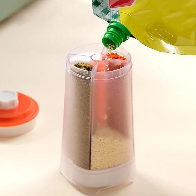 4 In 1 Rotating Spice Dispenser, Plastic Seasoning Container With Compartments, Portable Spice Container For Kitchen