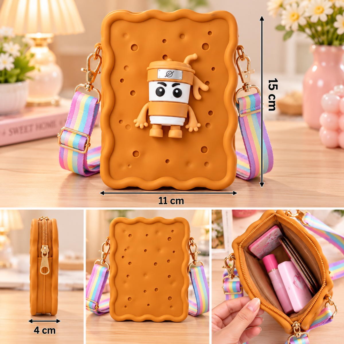 Cute Cartoon Character Crossbody Bag, Colourful Silicone Mini Crossbody Bags, Kids 3D Cartoon Character Sling Bag