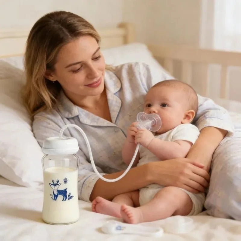 Hands Free Baby Feeding Bottle, Anti Colic BPA Free Nursing Bottle with Silicone Tube, Self Feeding Baby Milk Bottle