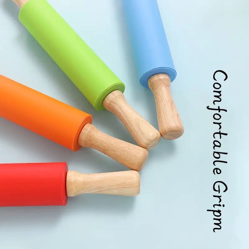 Silicone Dough Roller, Wooden Handle Dough Roller, Dumpling Skin Pressing Flour Stick Baking Tool, Kitchen Roti Belan, Non Stick Surface Baking Roller, Kitchen Cooking Accessories