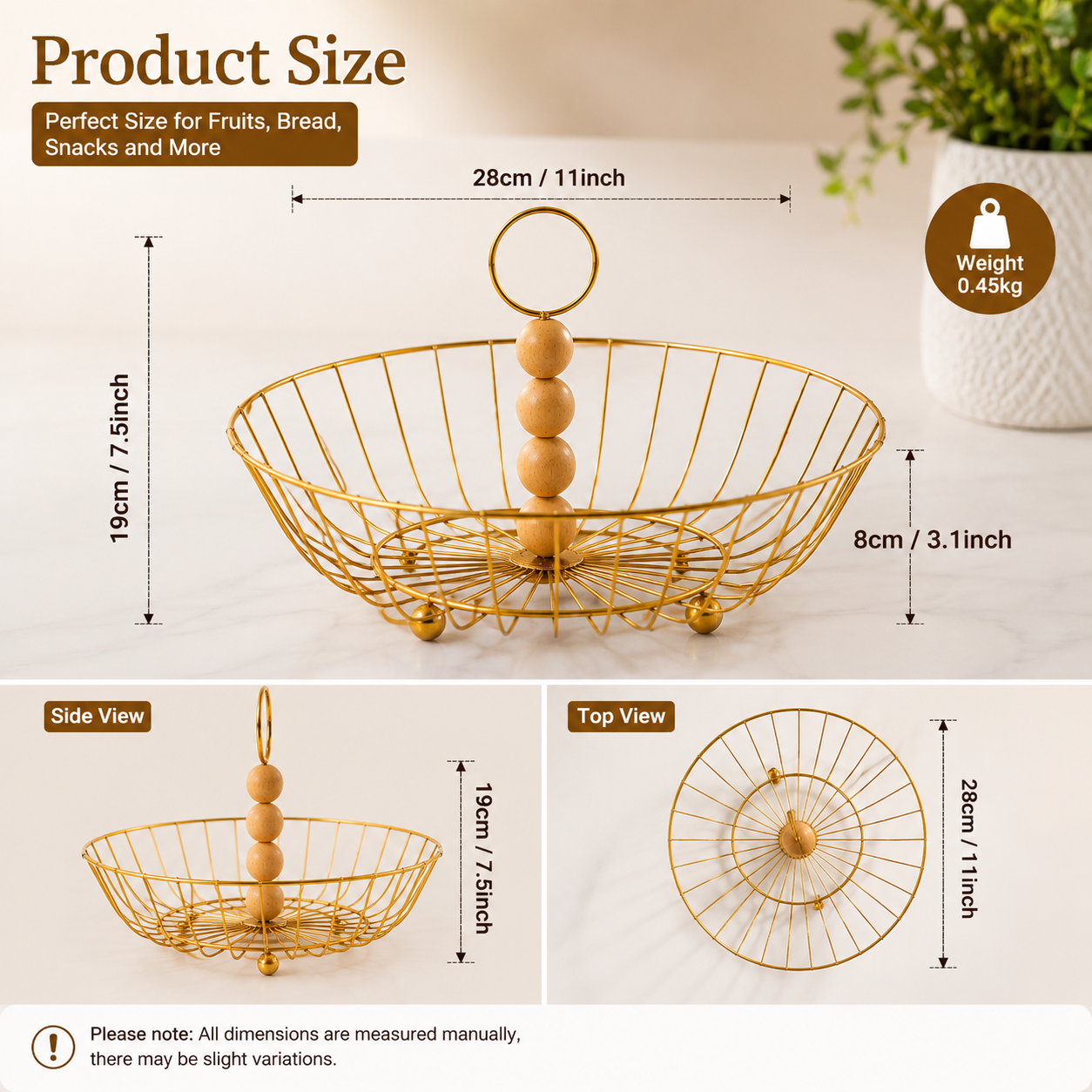 Decorative Gold Fruit Bowl Basket, Luxury Wire Fruit Display Basket, Multipurpose Fruit & Bread Basket, Nordic Style Gold Fruit Basket, Decorative Kitchen Fruit Holder Basket
