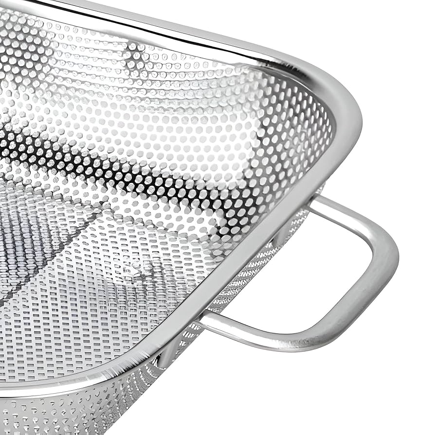 Square Shape Stainless Steel Strainer With Handle, Vegetable and Fruit Washing Strainer, Vegetable Strainer Bowl, Kitchen Steel Mesh Strainer Colander