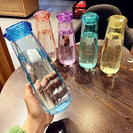Diamond Water Bottle, Crystal Glass Cup With Lid, 420ml Transparent Bottle With Cover, Portable Exquisite Geometric Summer Bottle, Drinkware Multifunctional Outdoor Sports Glass Cup, Simple Portable Leakproof Bottles
