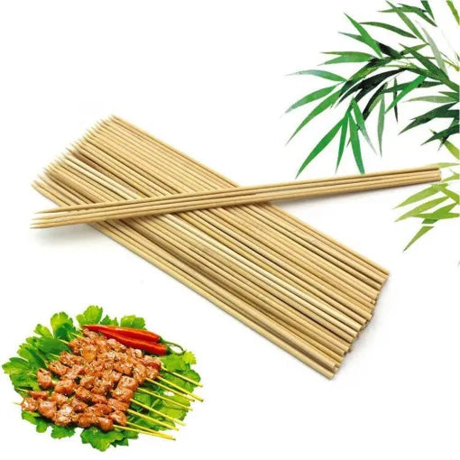 Pack Of 48 BBQ Bamboo Stick, Long & Flat Barbeque Grill Bamboo Stick, Wooden Barbecue Kabob Skewers