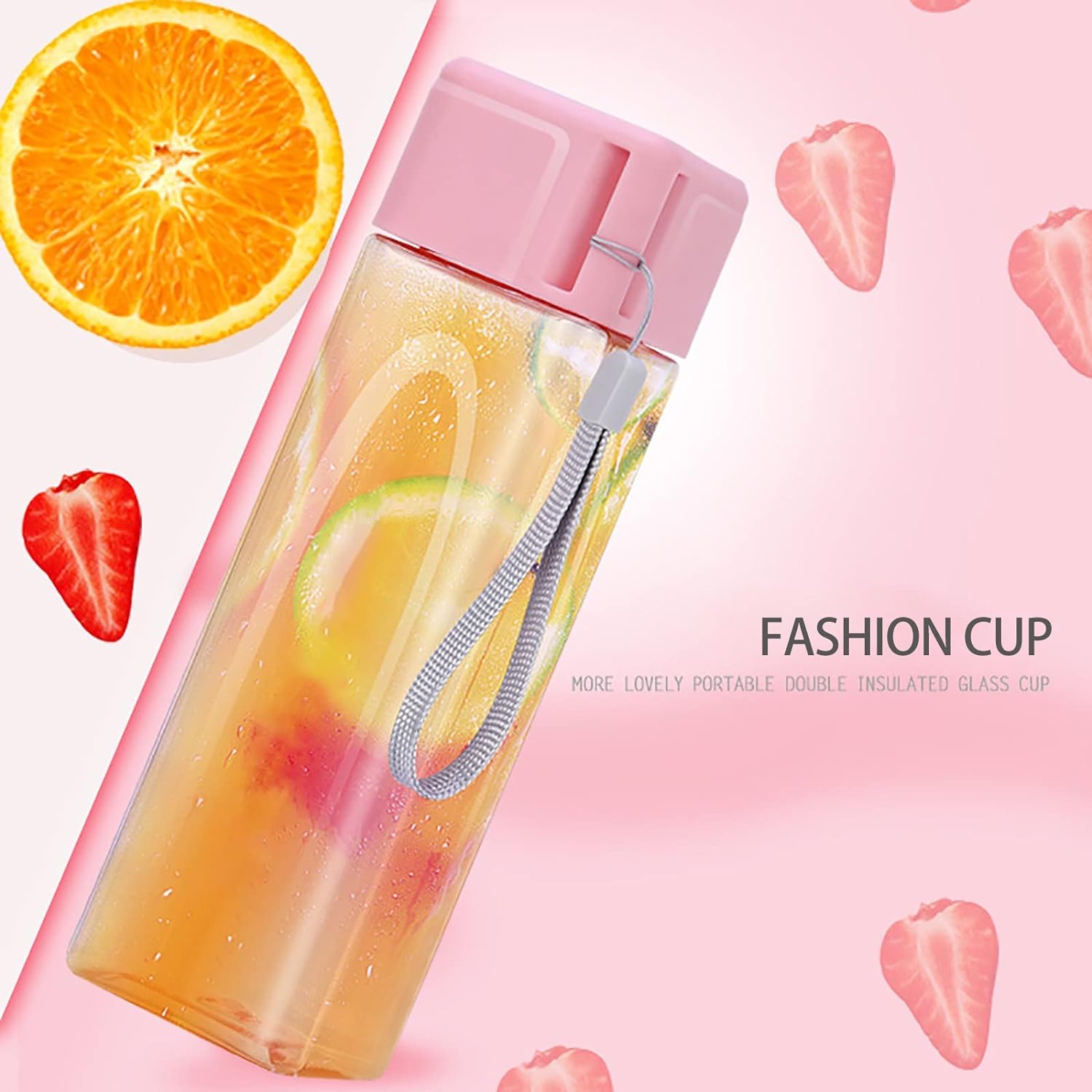 Simple Square Water Bottle, 500ml Plastic Water Cup, Transparent My Bottle With Hanging Rope, Large Mouth Water Cup With Lifting Rope And Lid