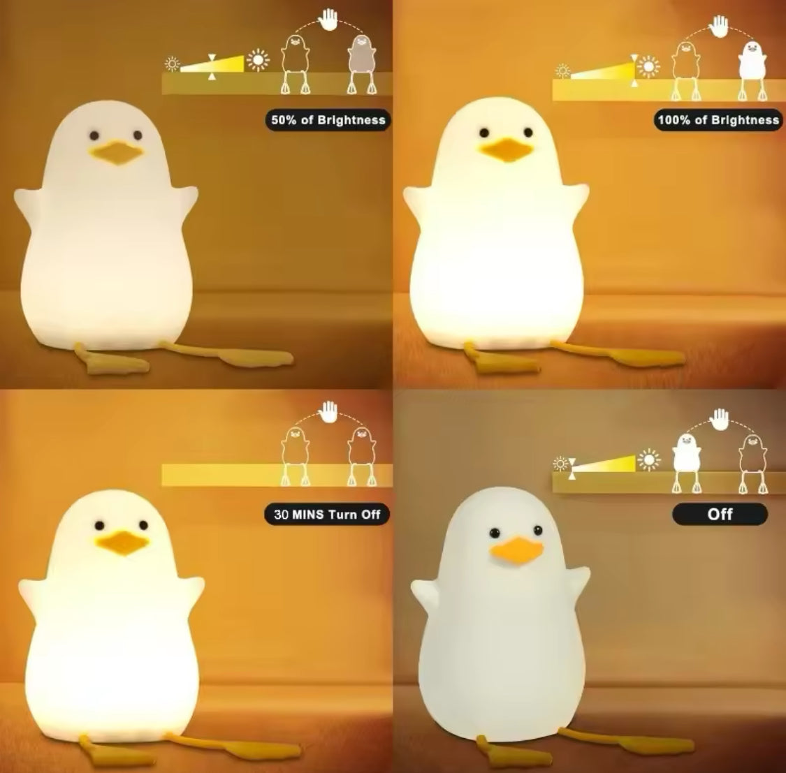 Cute Duck Led Night Lamp, USB Rechargeable Silicone Touch Lamp, Cute Warm Night Light, Duck Lamp For Room Decoration