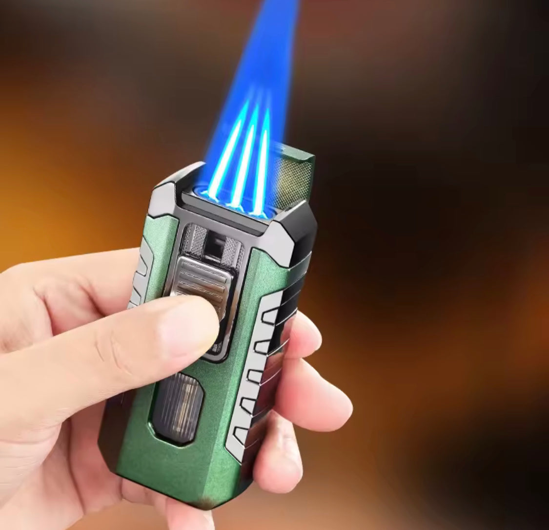 Three Flame Butane Gas Lighter, Refillable Fancy Jetflame Cigar Lighter, Wind Proof Smoking Gadget