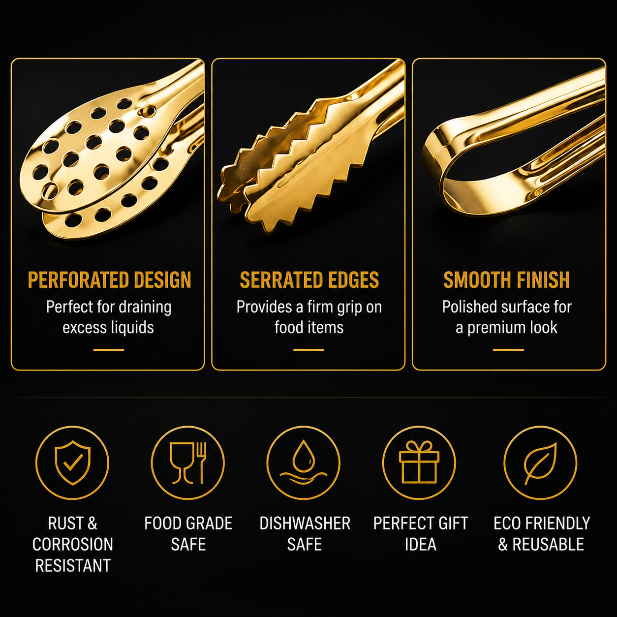 Set Of 2 Mini Golden Serving Tongs, Stainless Steel Gold Serving Tongs, Multipurpose Mini Serving Tongs, Luxury Mini Food Tongs